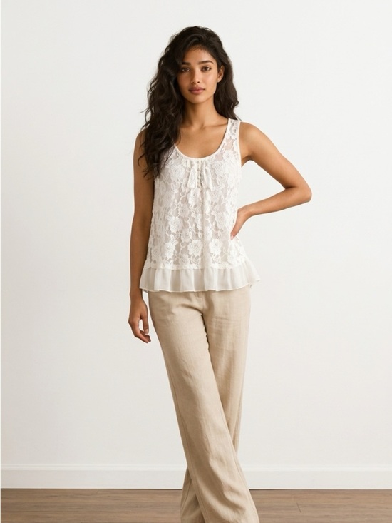 Lapis Tops - ⚡️Lapis White Lace Sheer Camisole Tank | Small | Floral pattern | BOHO
